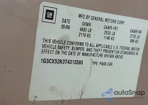 1996 Oldsmobile 98 Regency Elite z USA, uszkodzony, nr VIN 1G3CX52K3T4313593